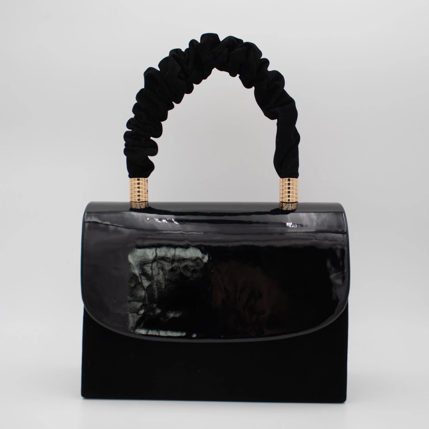 Emis Black Patent Detail Ruched Handle Handbag