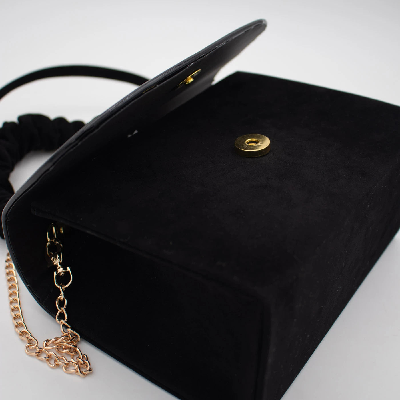 Emis Black Patent Detail Ruched Handle Handbag