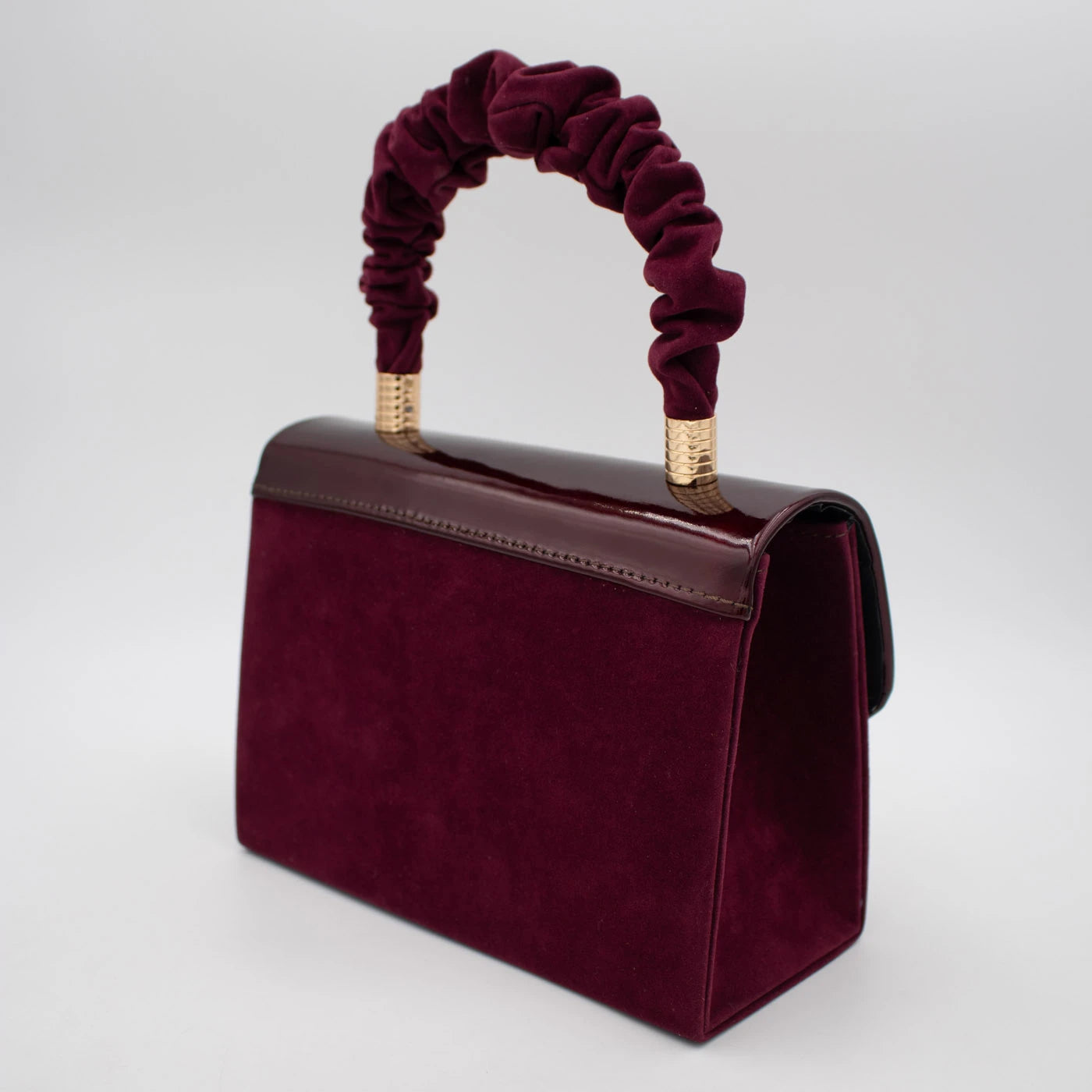Emis Burgundy Patent Detail Ruched Handle Handbag