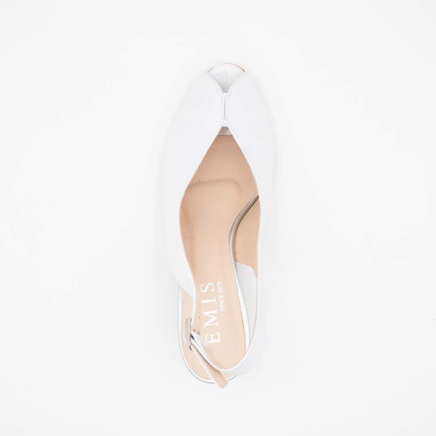 EMIS Silver Leather Slingback Peep-Toe Block Heel - Leavys Shoes