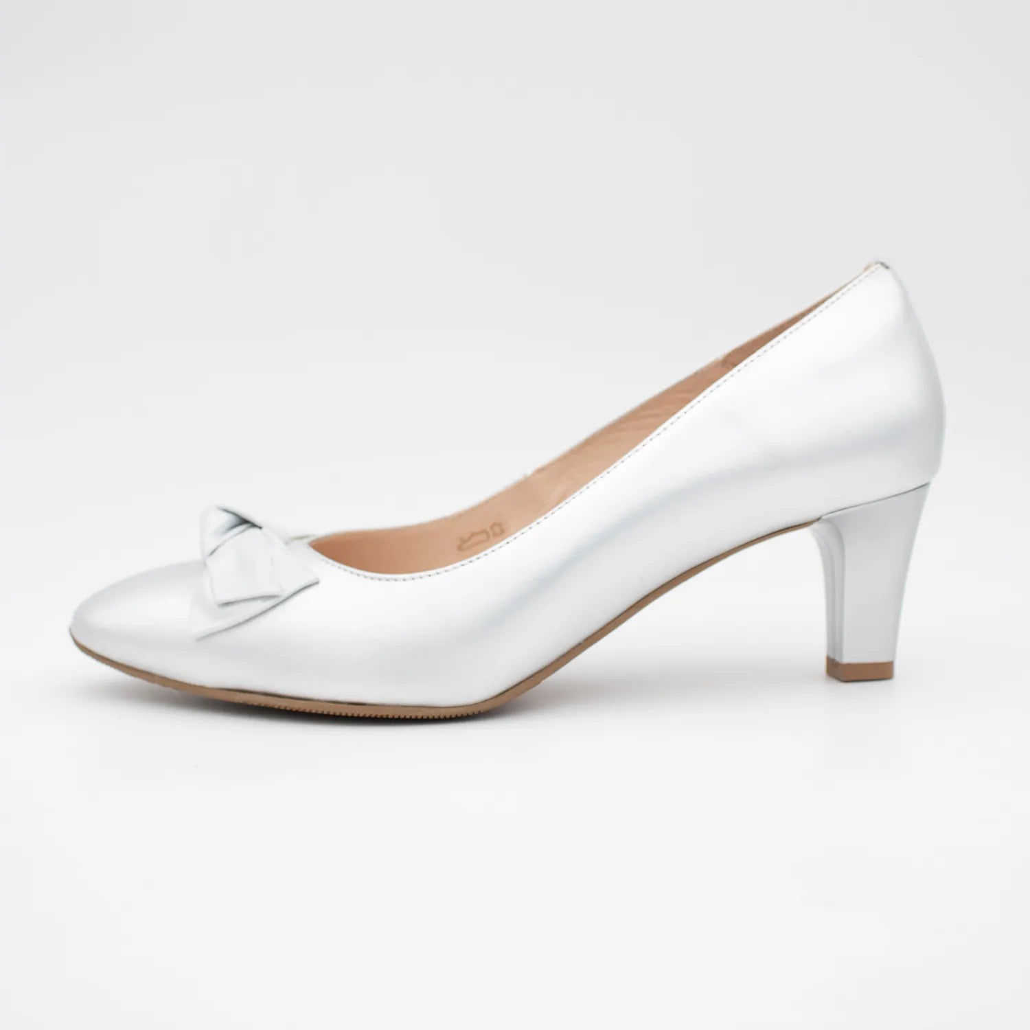 EMIS Silver Leather Court Heel with Bow Accent - Leavys Shoes