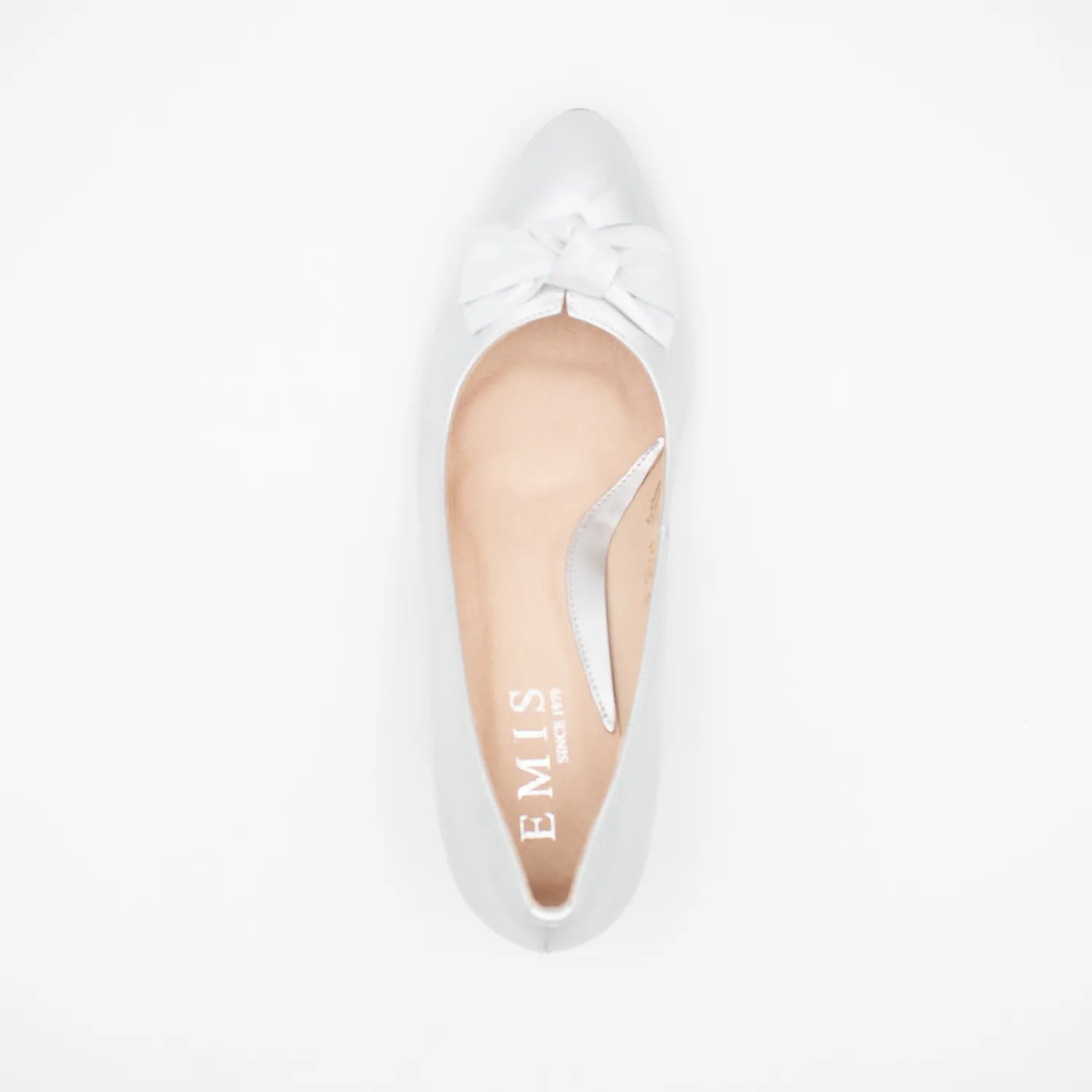 EMIS Silver Leather Court Heel with Bow Accent - Leavys Shoes