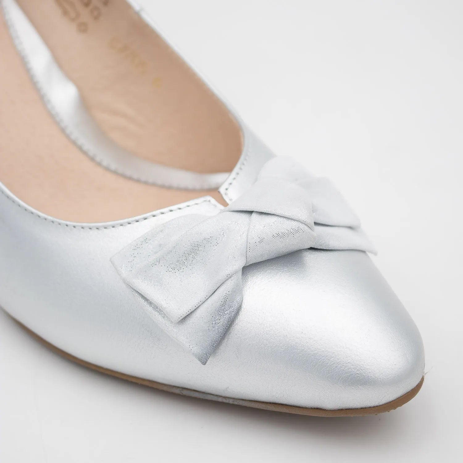 EMIS Silver Leather Court Heel with Bow Accent - Leavys Shoes
