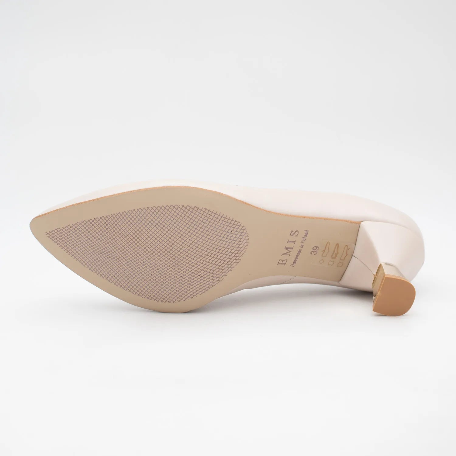 EMIS Beige Leather Court Heels with Sculpted Gold Heel - Leavys Shoes