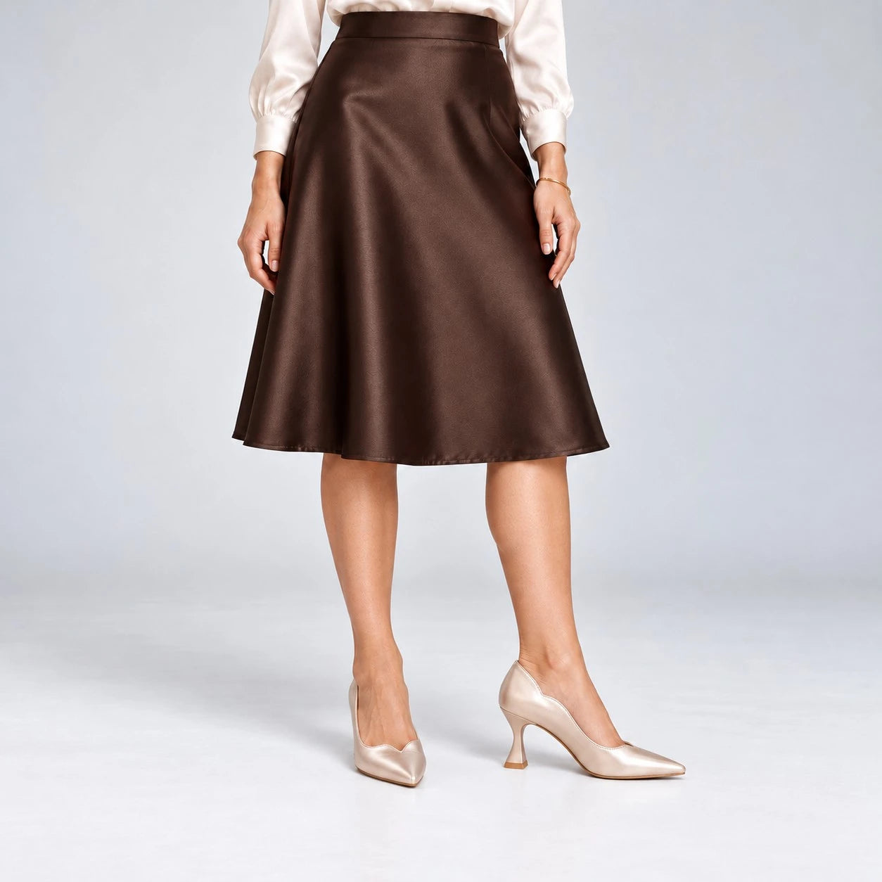 Emis Champagne Gold Leather Sculpted Heel Court Shoes