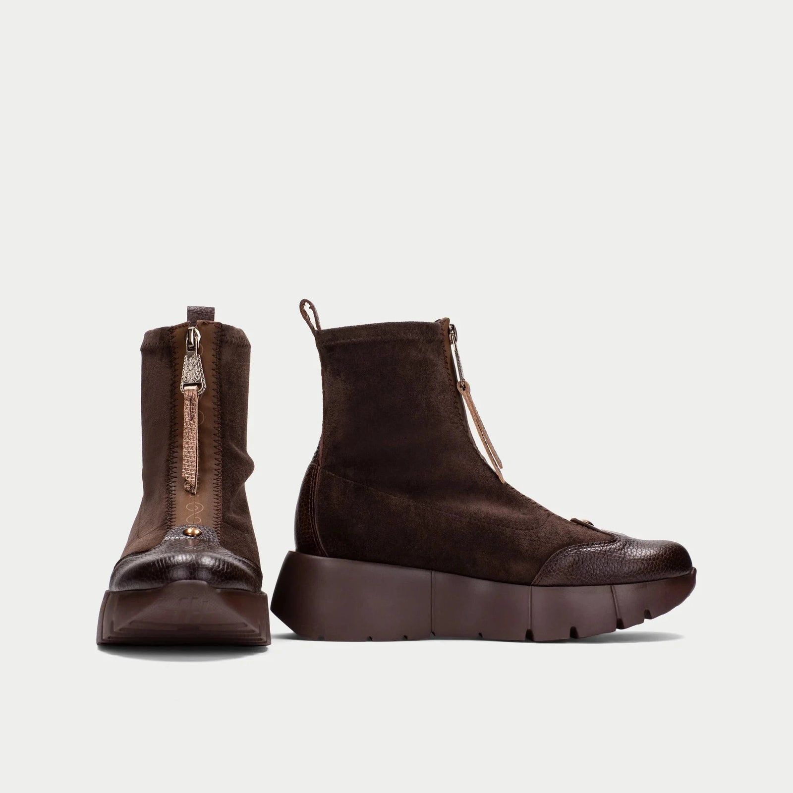 Hispanitas Montana Chocolate Leather Platform Ankle Boots