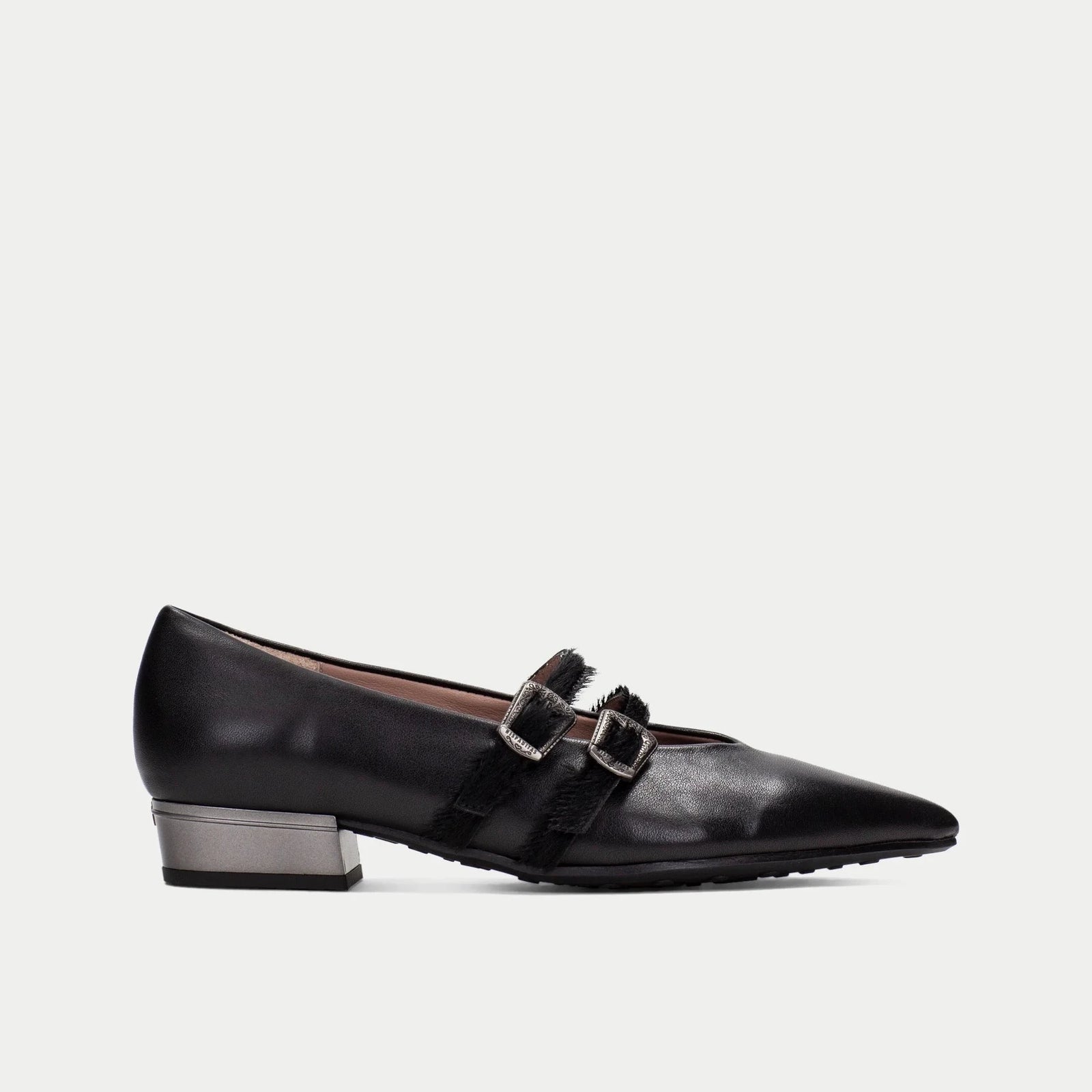 Hispanitas Ginebra Black Pony Leather Ballerina Shoes