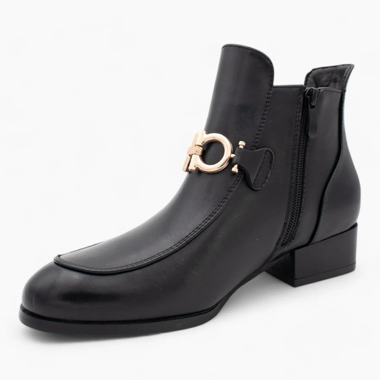 Nine 2 Five Black Ankle Boots with Gold Chain, Block Heel, Cushioned Comfort - Leavys Shoes