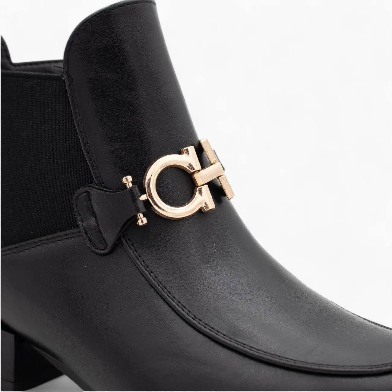 Nine 2 Five Black Ankle Boots with Gold Chain, Block Heel, Cushioned Comfort - Leavys Shoes