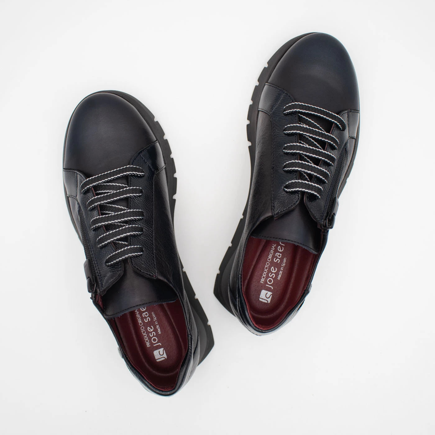 Jose Saenz Belén Navy Leather Zip Trainers