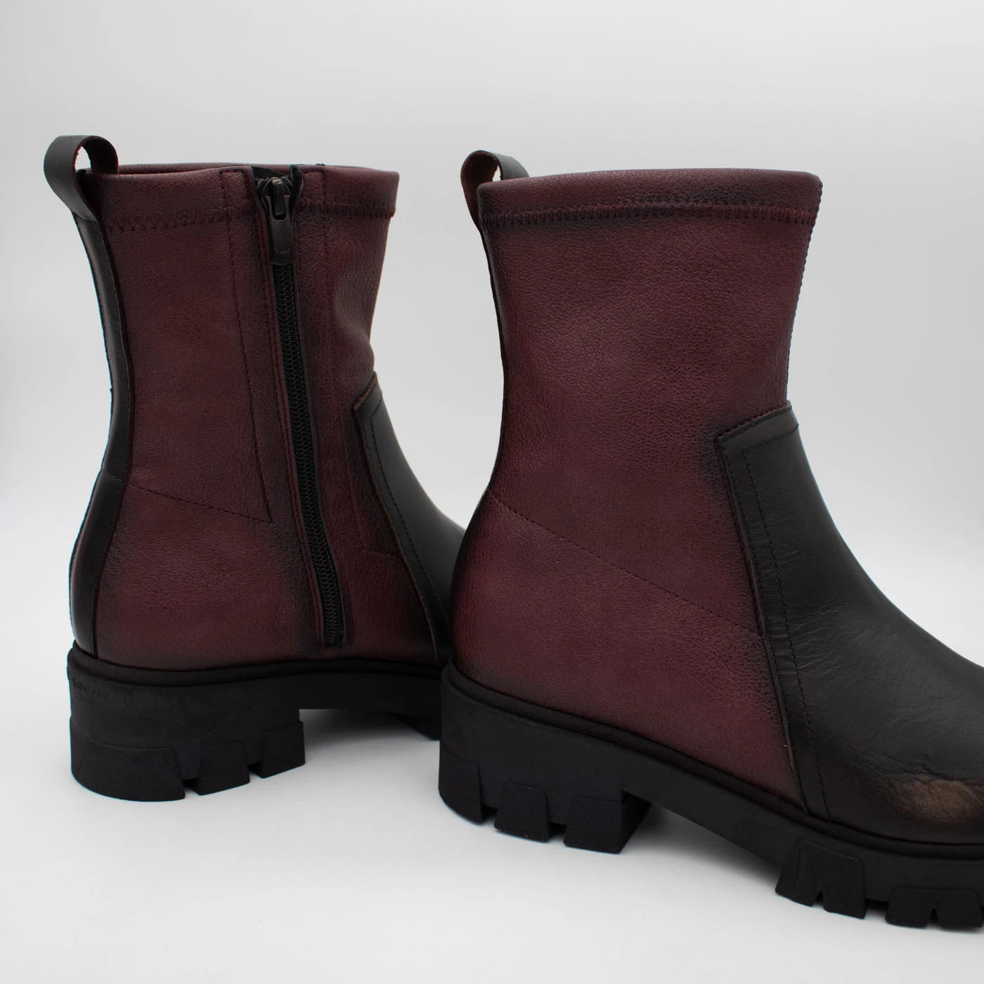 Jose Saenz Noelia Burgundy & Black Stretch Ankle Boots