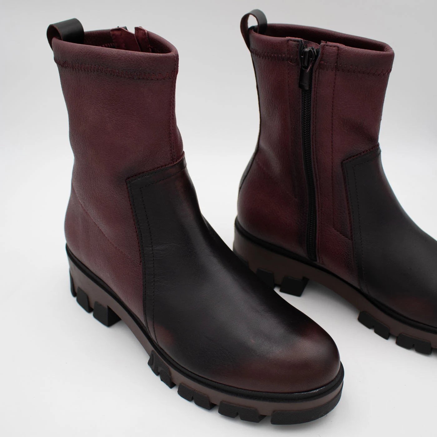 Jose Saenz Noelia Burgundy Leather Stretch Ankle Boots