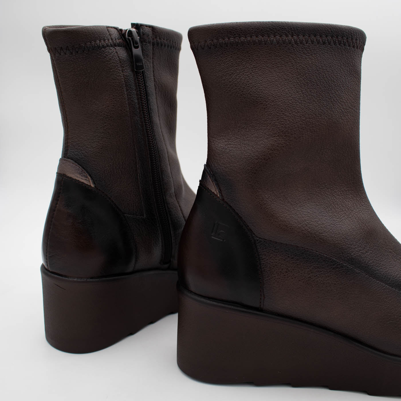 Jose Saenz Nieves Chocolate Brown Stretch Wedge Ankle Boots