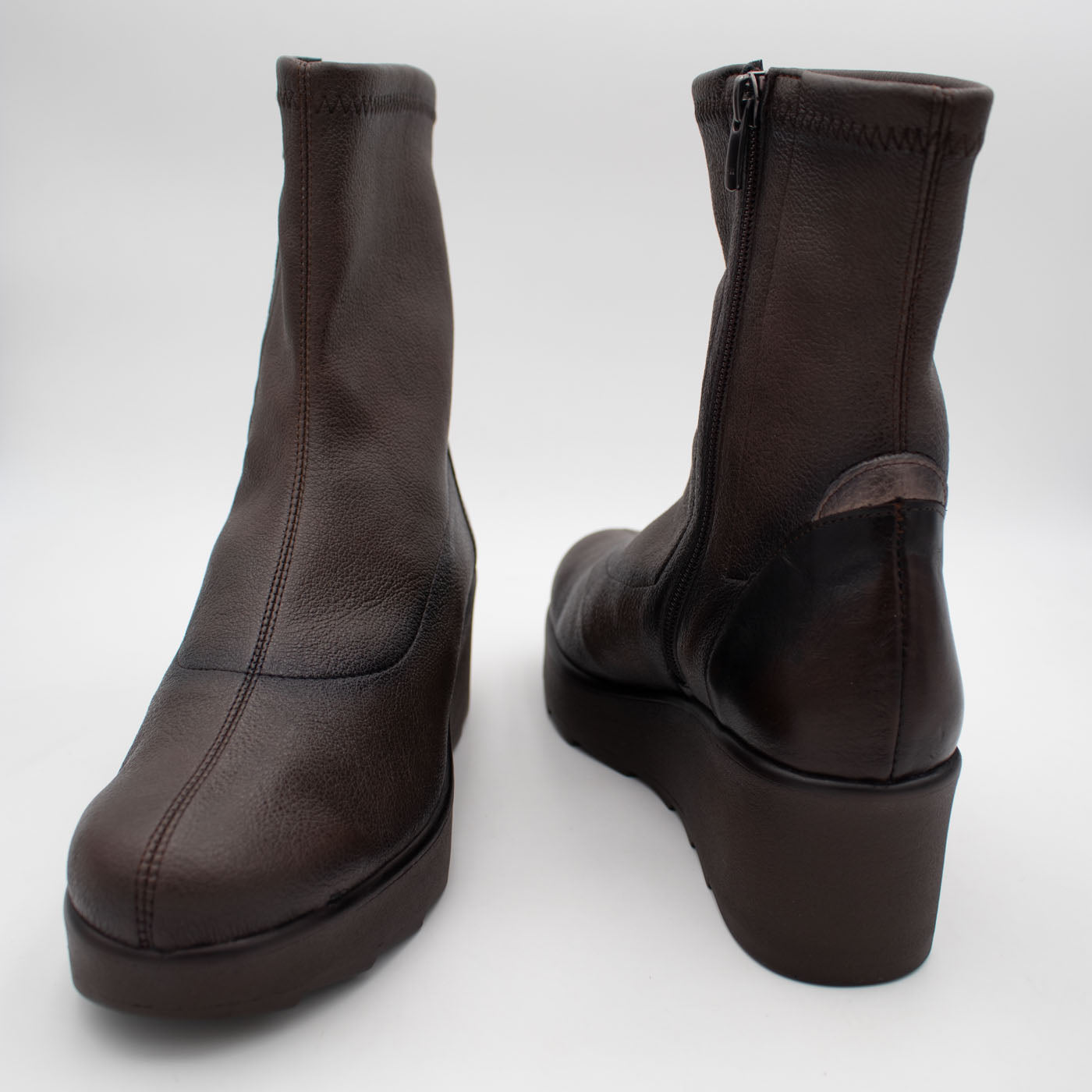 Jose Saenz Nieves Chocolate Brown Stretch Wedge Ankle Boots