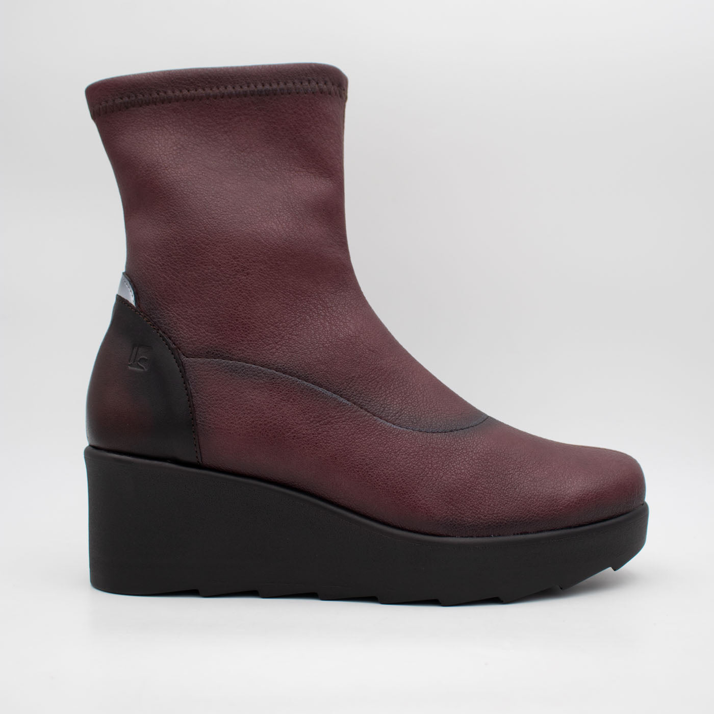 Jose Saenz Nieves Burgundy Stretch Wedge Ankle Boots