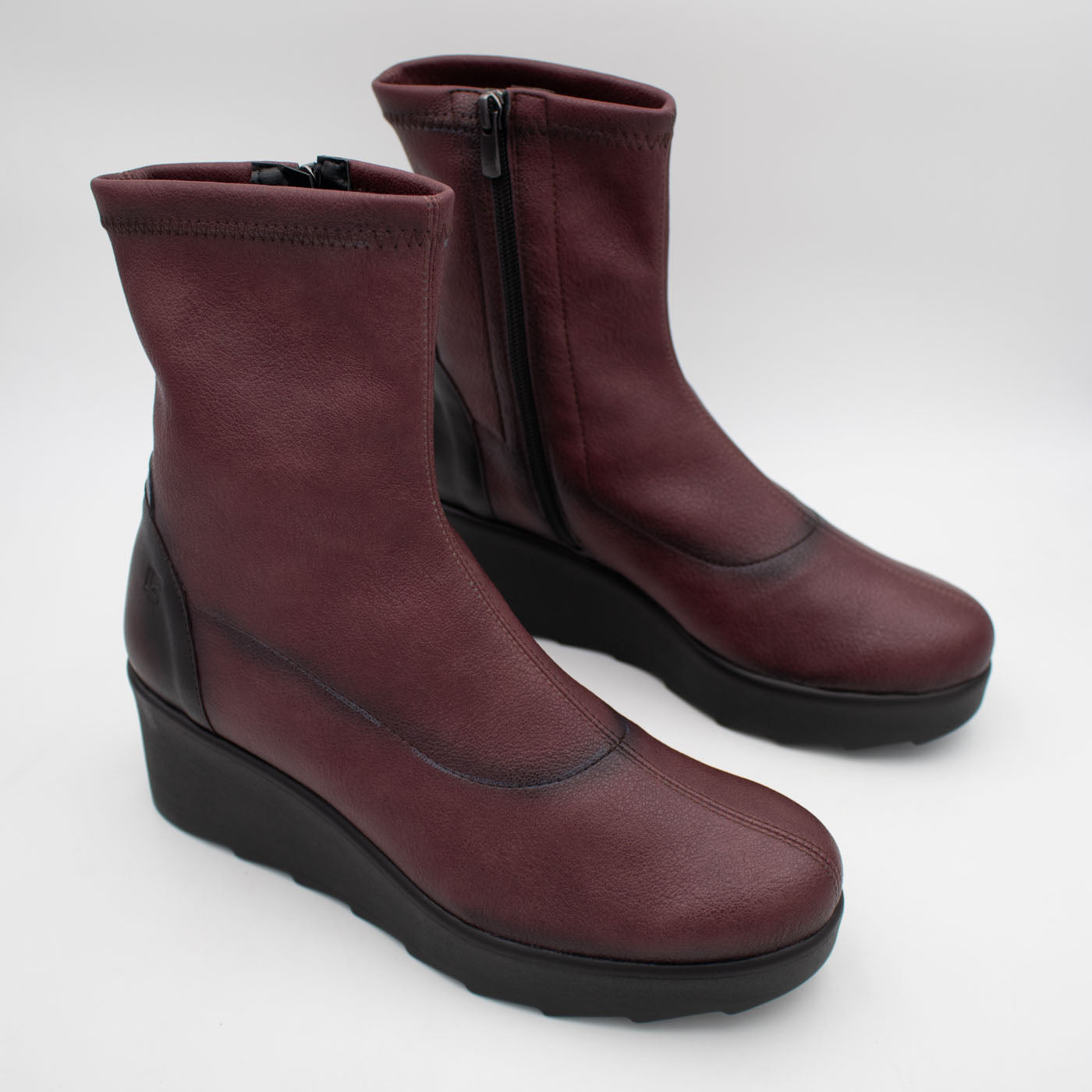 Jose Saenz Nieves Burgundy Stretch Wedge Ankle Boots
