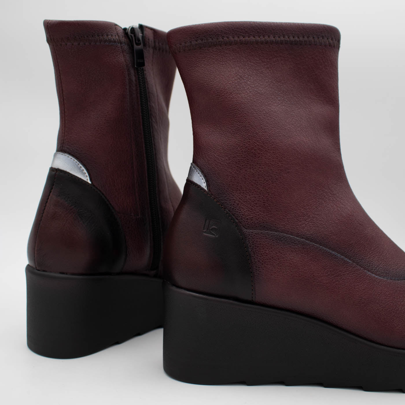 Jose Saenz Nieves Burgundy Stretch Wedge Ankle Boots