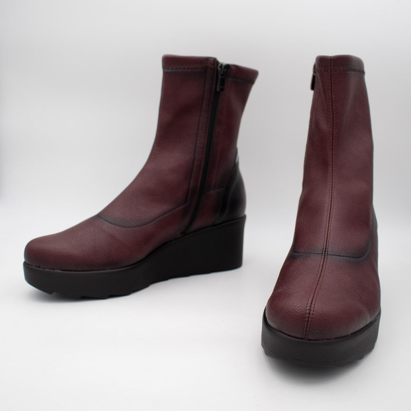 Jose Saenz Nieves Burgundy Stretch Wedge Ankle Boots