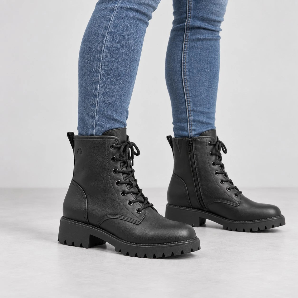 Jana Black Wide Fit Chunky Lace-Up Ankle Boots