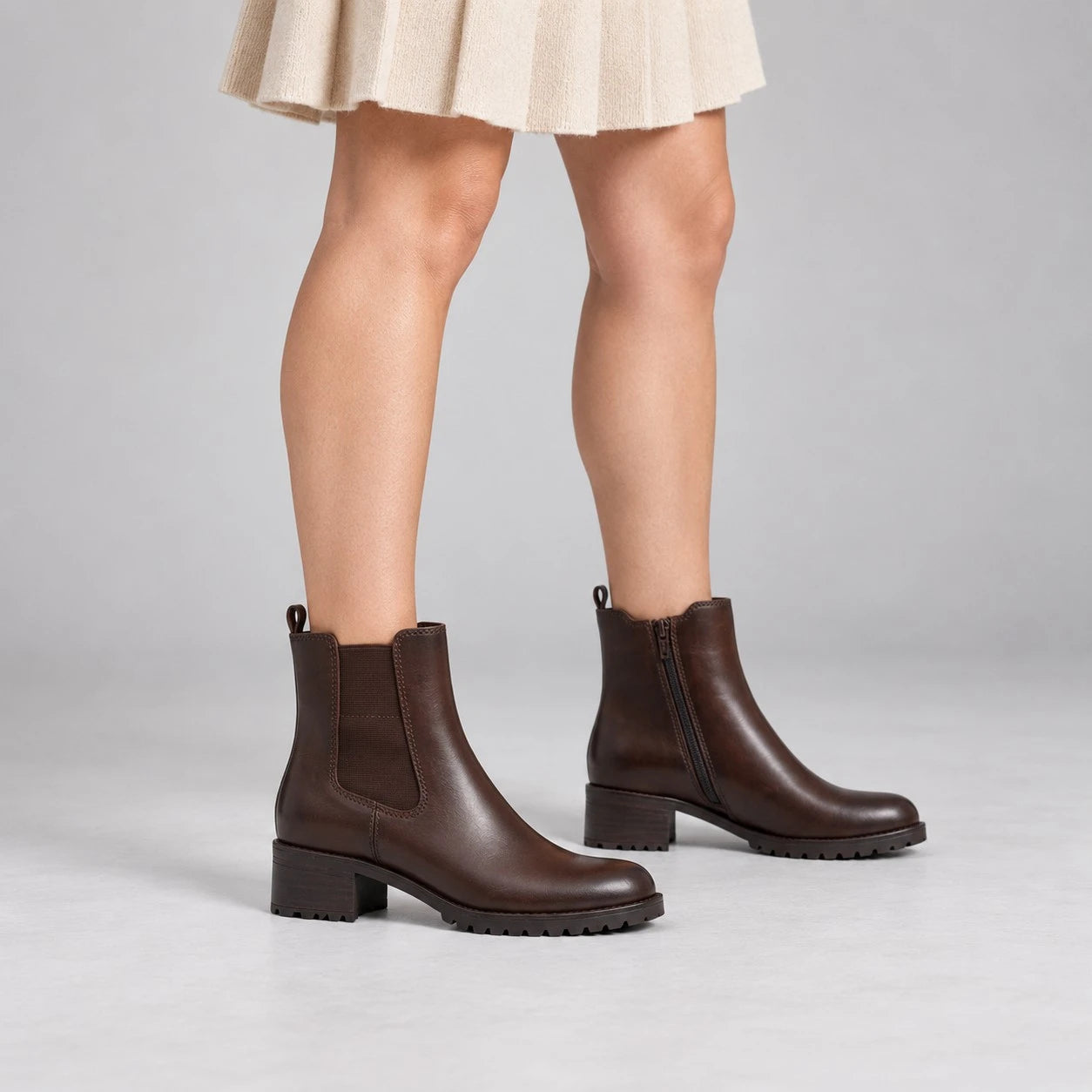 Jana Chocolate Brown Leather Wide Fit Chelsea Ankle Boots