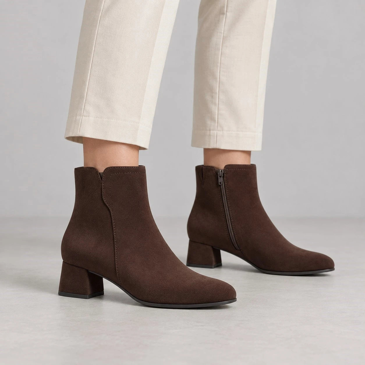 Jana Softline Brown Suede-Effect Wide Fit Ankle Boots