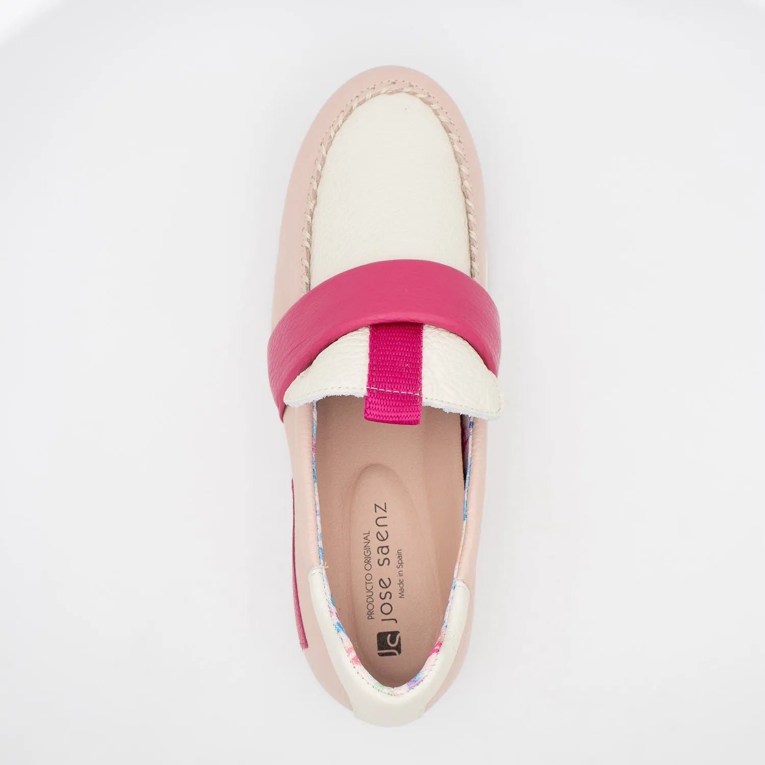 Jose Saenz Women’s Slip-On Moccasin – Off-White & Pink Elegance - Leavys Shoes