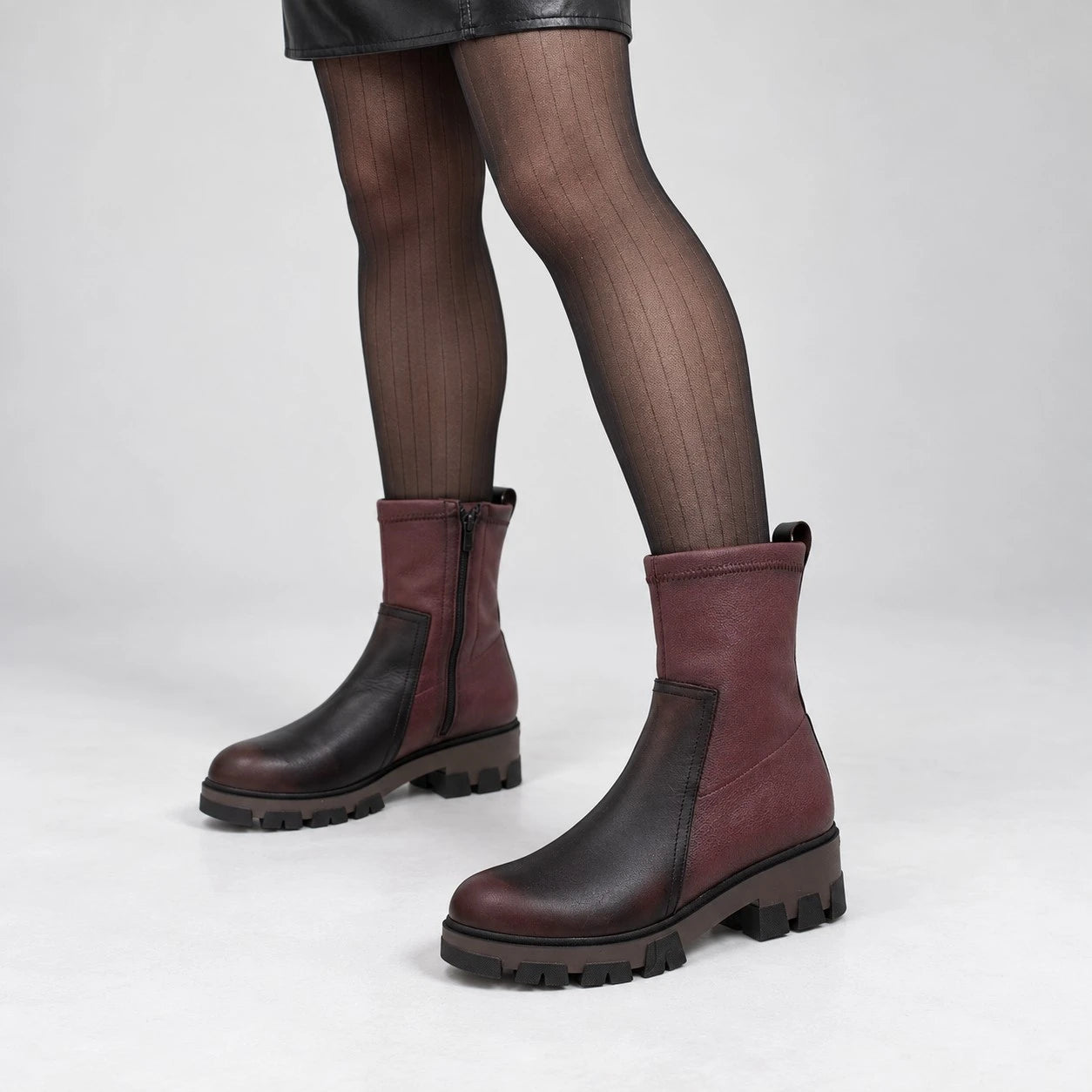 Jose Saenz Noelia Burgundy Leather Stretch Ankle Boots