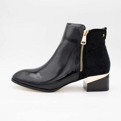 Kate Appleby Forfar Schwarz Patent Ankle Boots with Gold Zip - Leavys Shoes