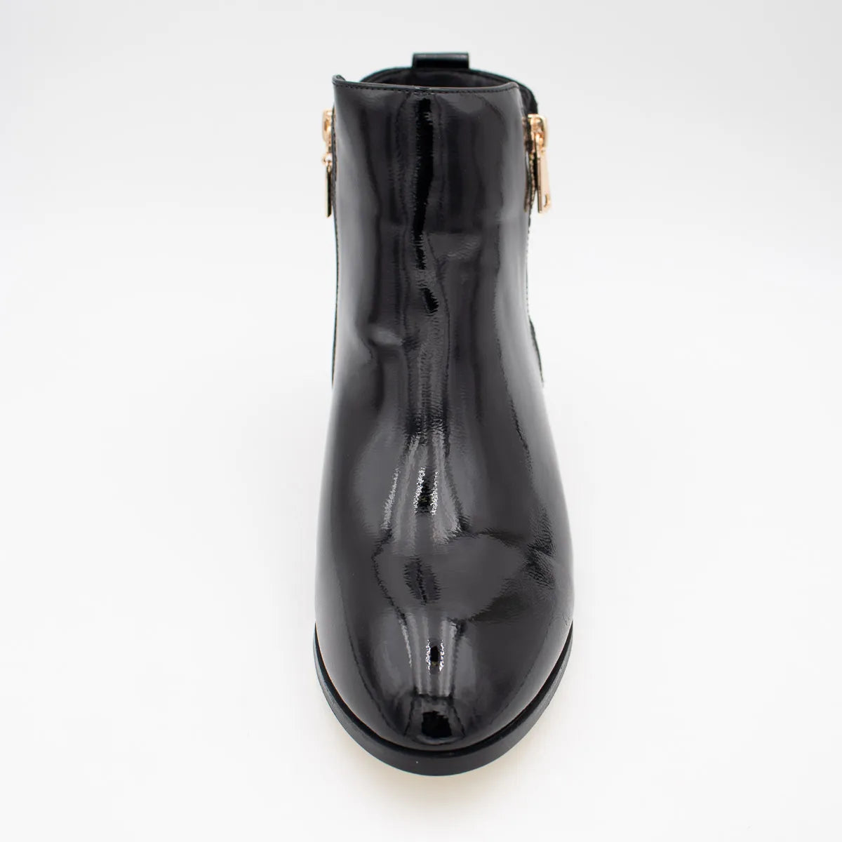 Kate Appleby Forfar Schwarz Patent Ankle Boots with Gold Zip - Leavys Shoes