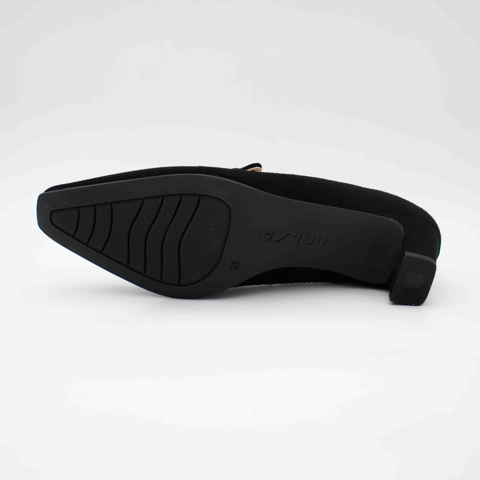 Unisa Kazka Black Suede Leather Square Toe Court Shoes