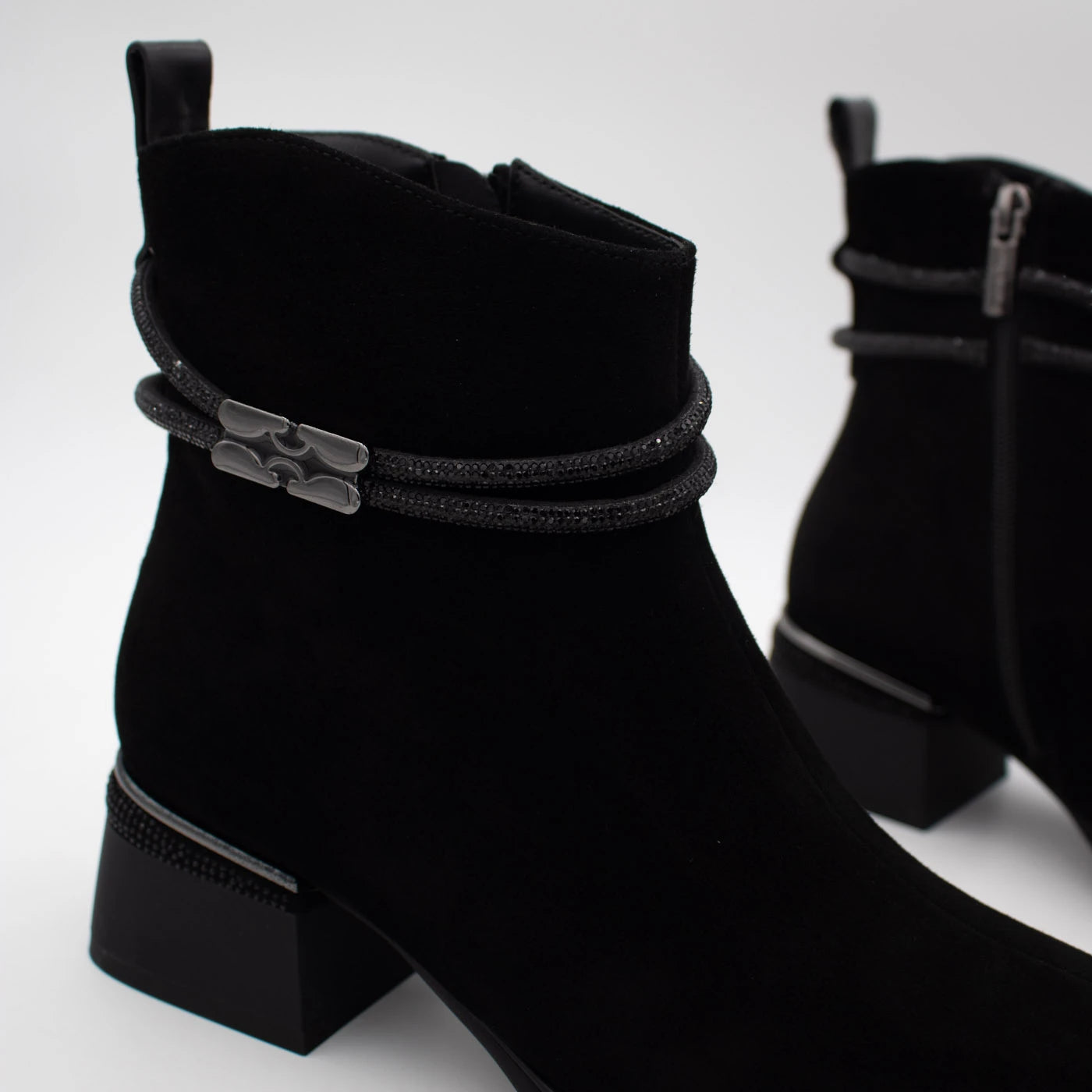 Loretta Vitale Black Suede Embellished Ankle Boots