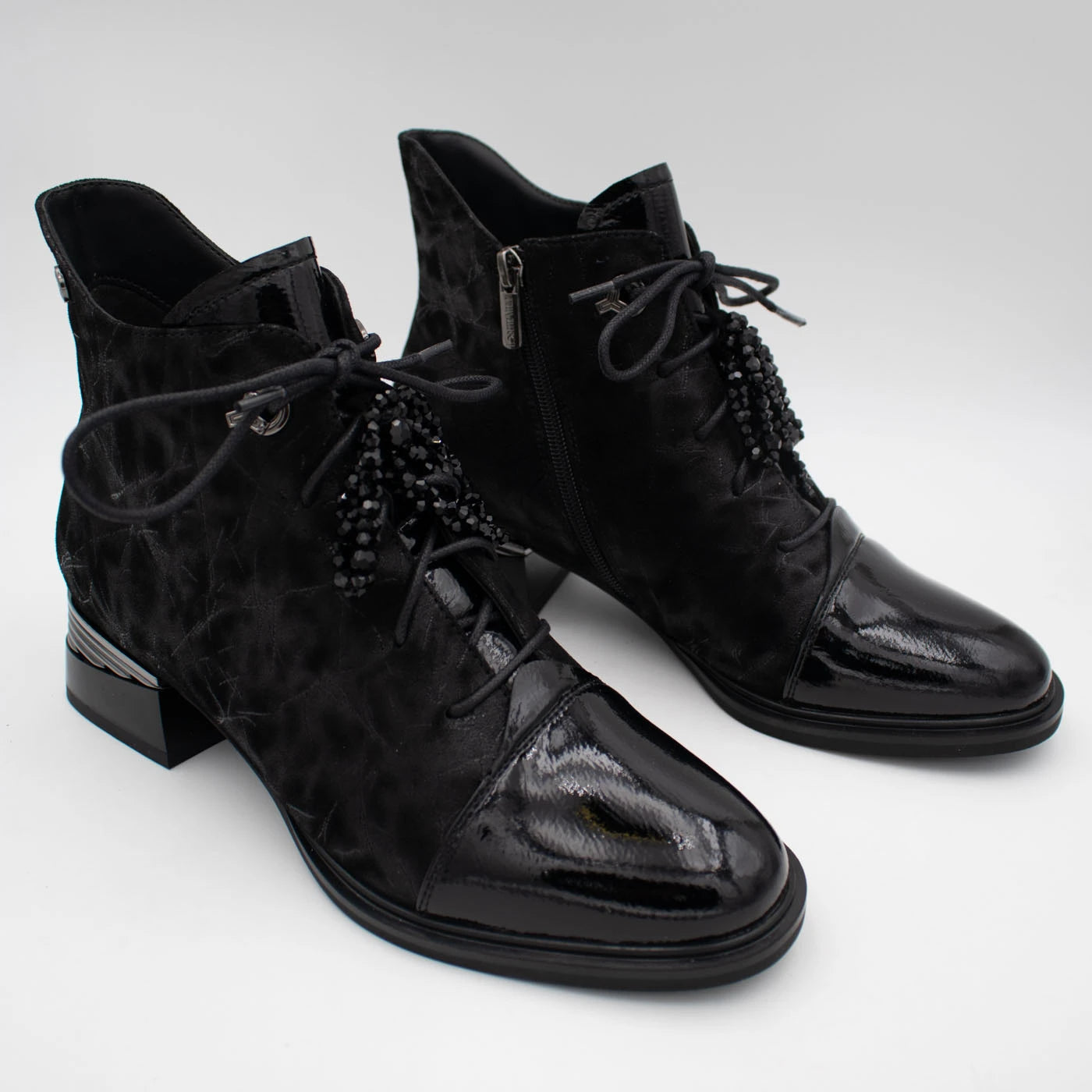 Loretta Vitale Black Printed Leather Ankle Boots