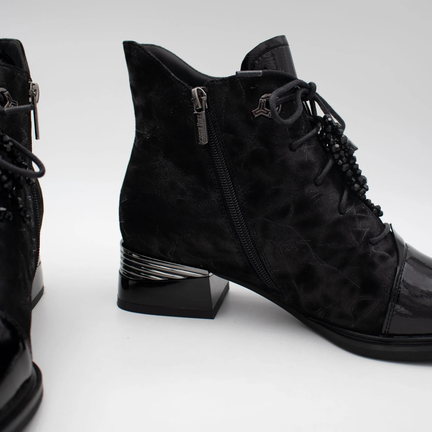 Loretta Vitale Black Printed Leather Ankle Boots