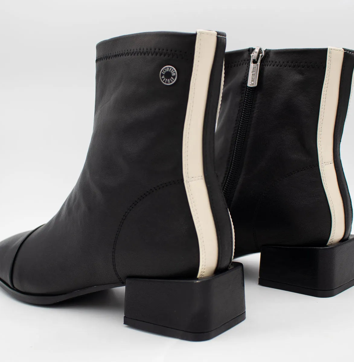 Loretta Vitale Black Leather Square Toe Ankle Boots