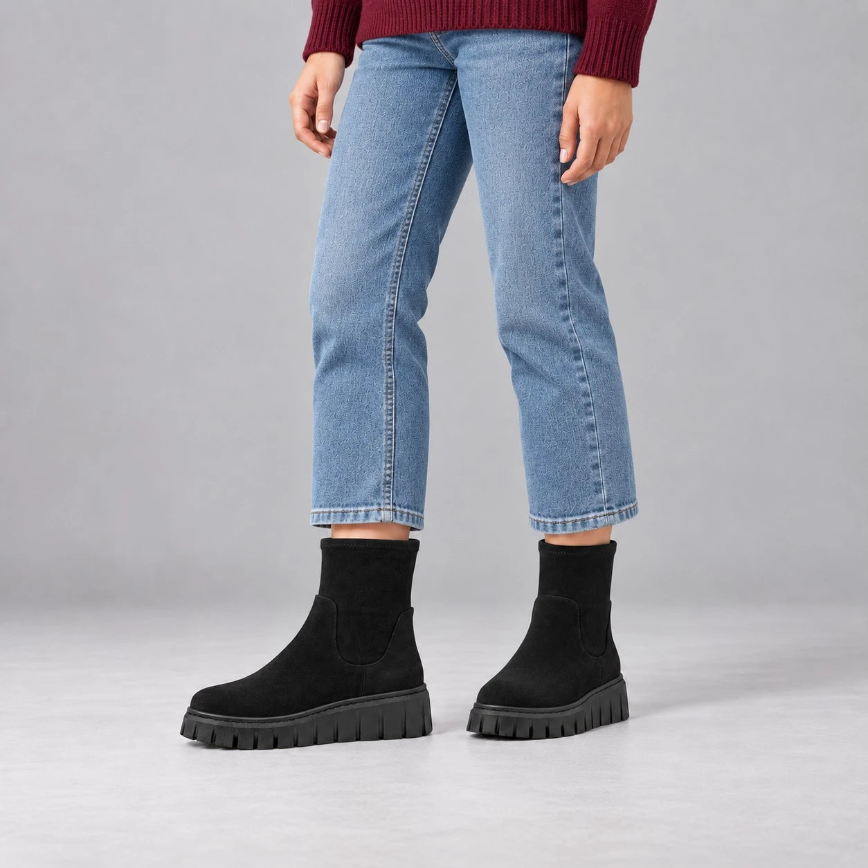 Marco Tozzi Black Suede-Effect Chunky Ankle Boots