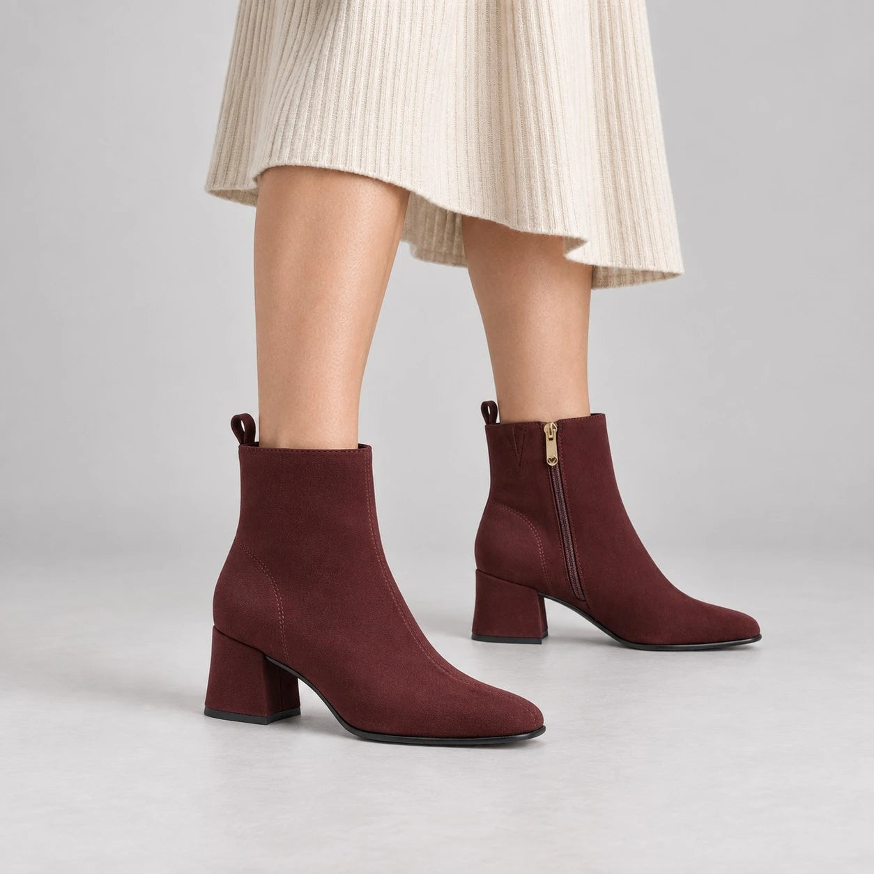 Marco Tozzi Burgundy Suede-Effect Block Heel Ankle Boots