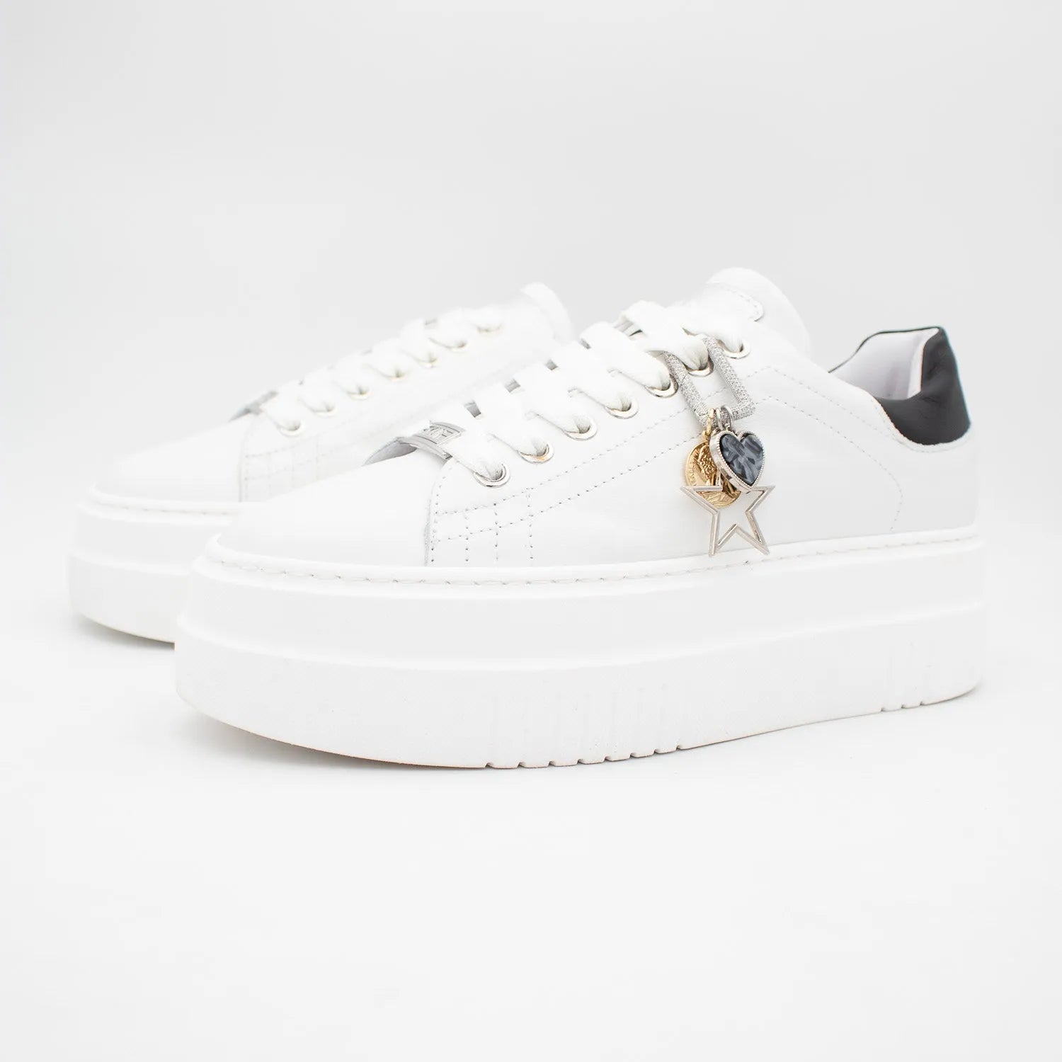 Meline White Platform Trainers with Charm Detail - Leavys Shoes