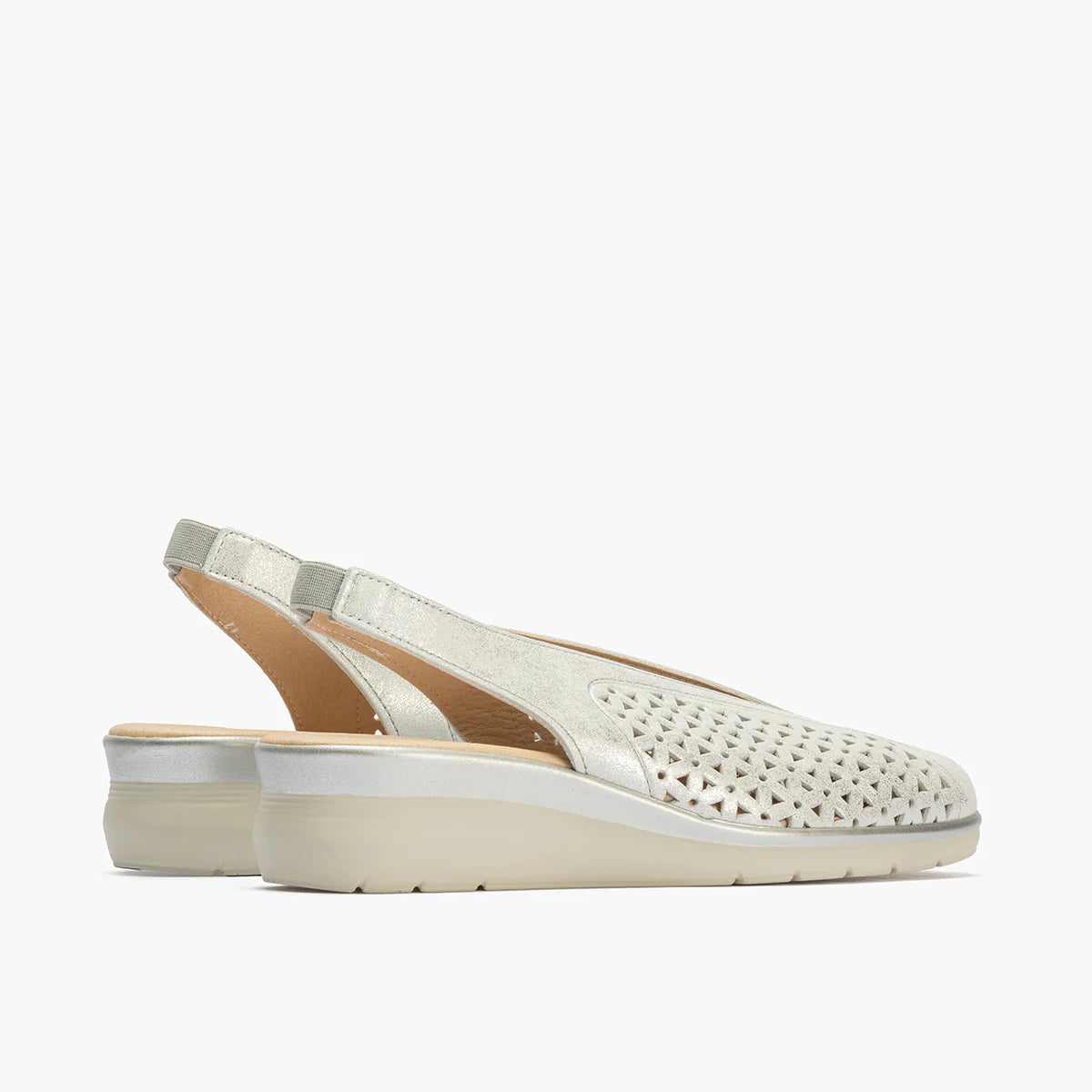 Pitillos Silver Leather Slingback Court Shoe with Wedge - Leavys Shoes