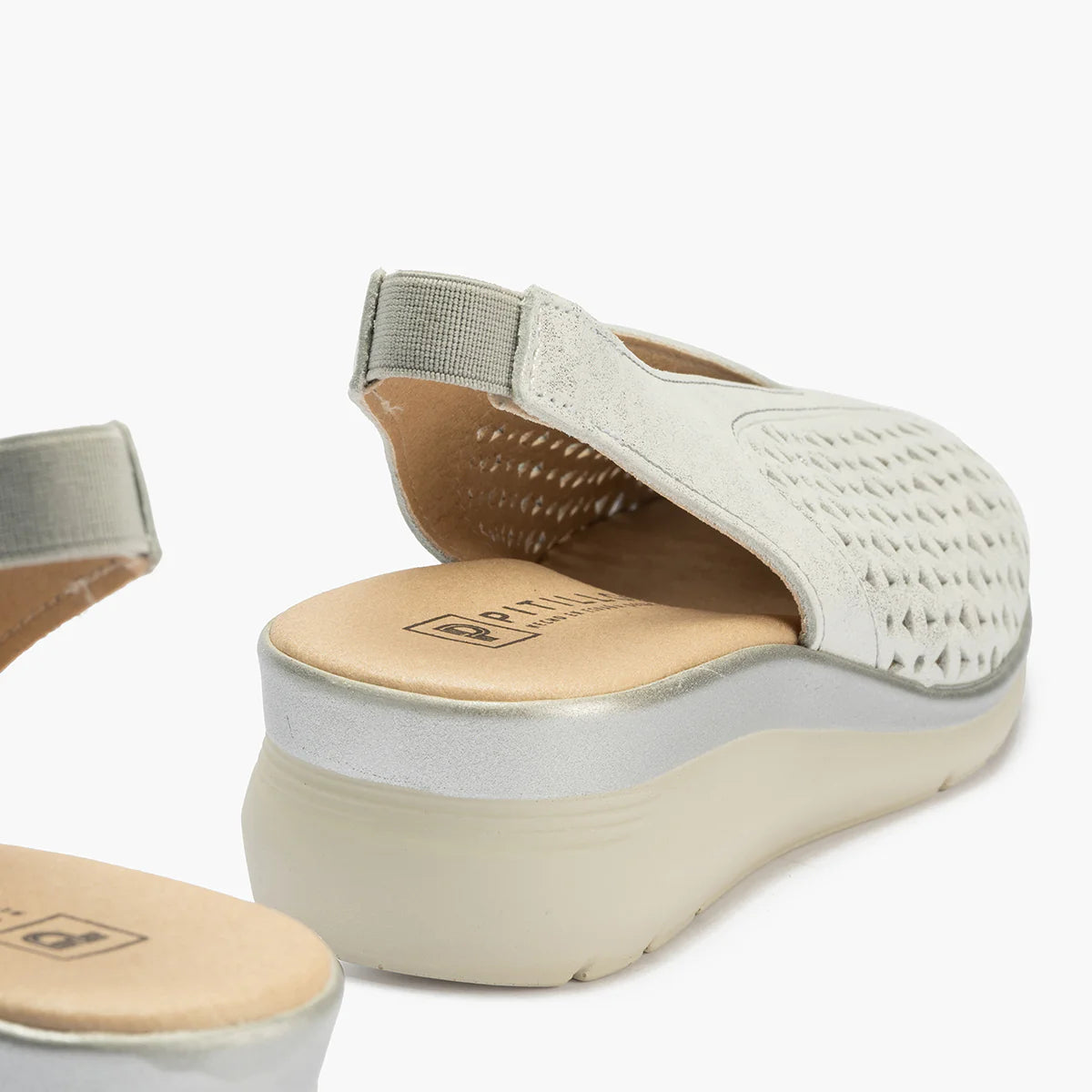 Pitillos Silver Leather Slingback Court Shoe with Wedge - Leavys Shoes