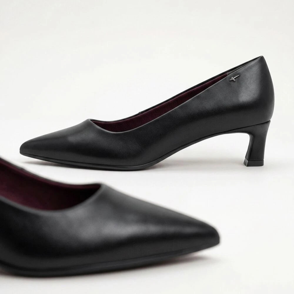 Tamaris Black Pointed Toe Kitten Heel Court Shoes
