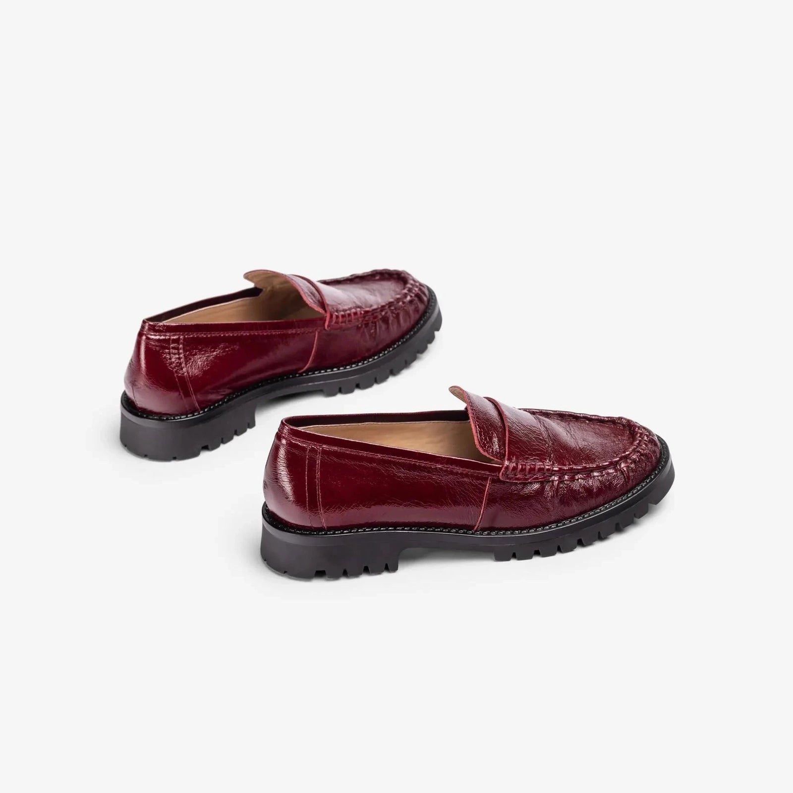 Unisa Burgundy Fijo Crinkled Patent Leather Penny Loafers