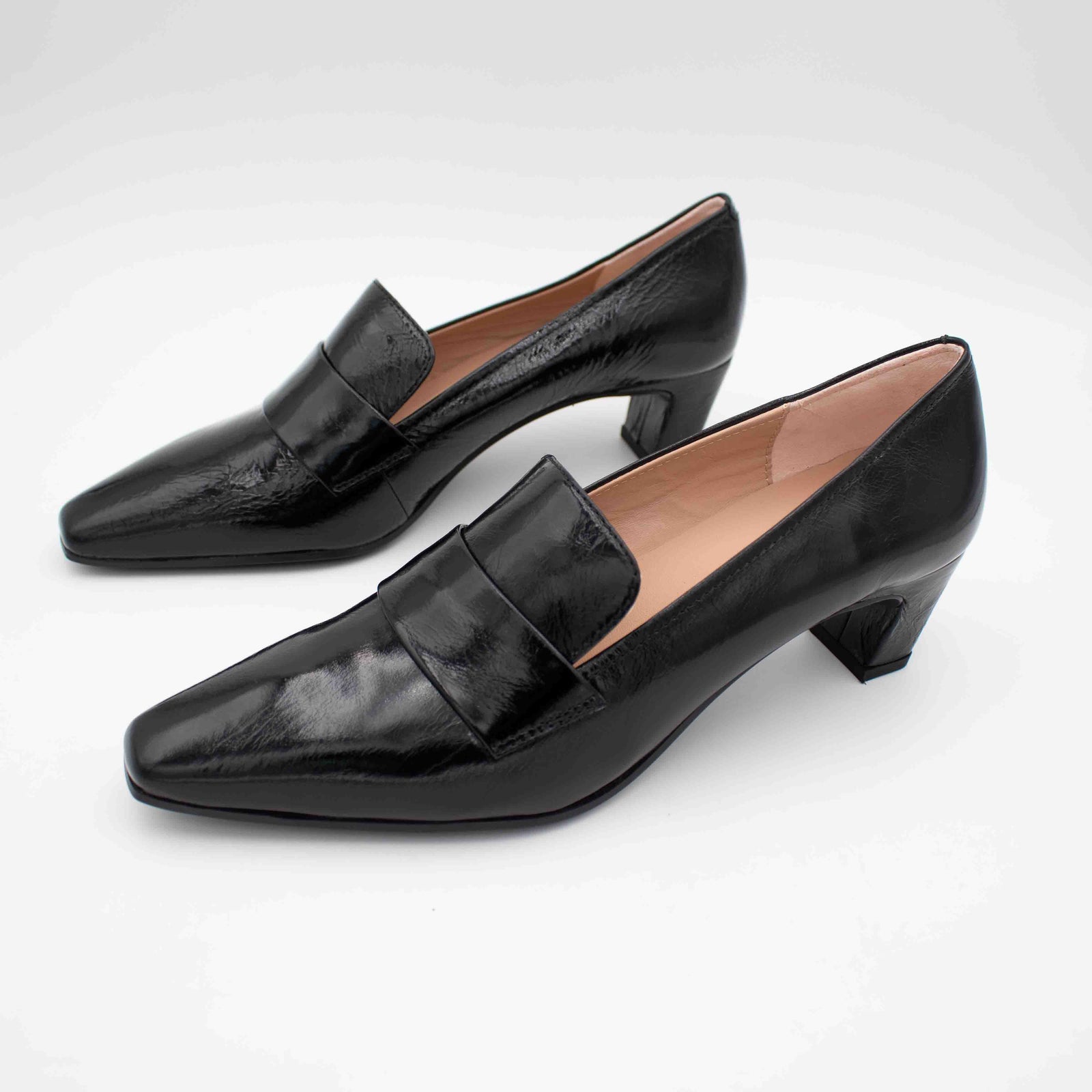 Unisa Kazka Black Patent Leather Square Toe Court Shoes