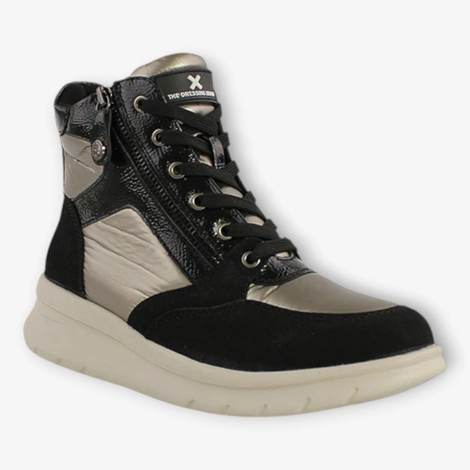 XTI Black Boots with Gold Details and Wedge Sole - Leavys Shoes