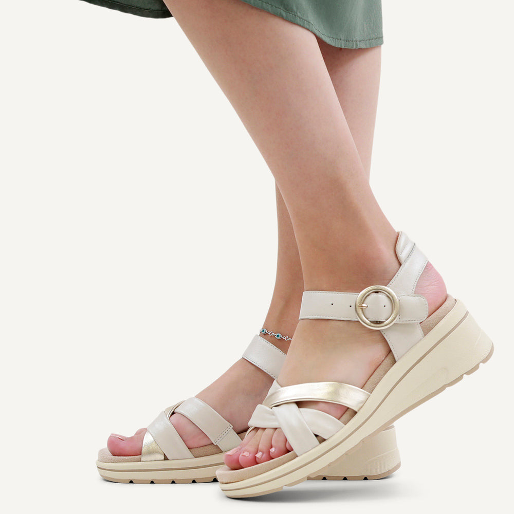 Caprice Off-White Wedge Sandals with Removable Footbed – 9-28304-46 156