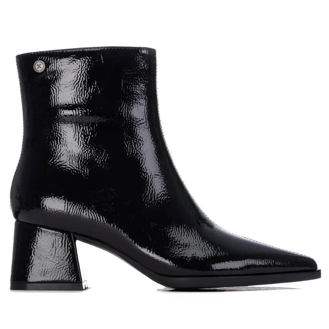 Xti Black Patent-Effect Vegan Block Heel Ankle Boots