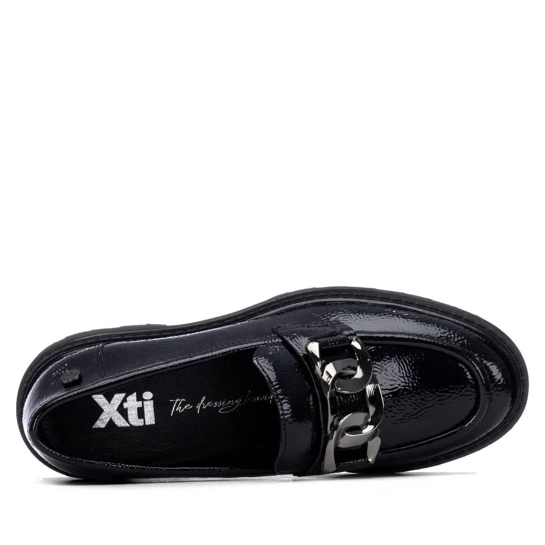 Xti Black Patent Chain Detail Chunky Loafers