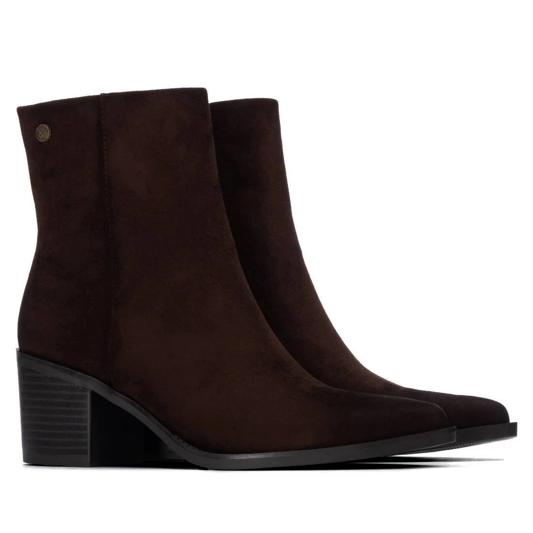 Xti Dark Chocolate Suede-Effect Block Heel Ankle Boots