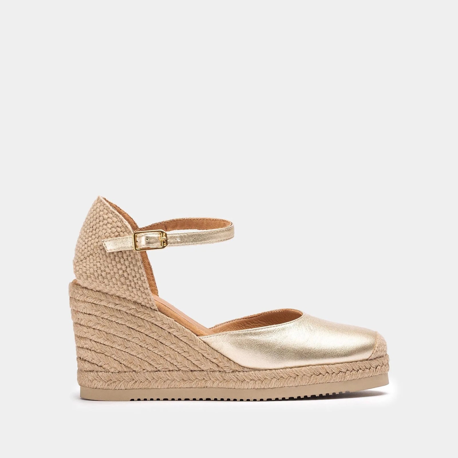 Unisa Gold Espadrille Wedge with SuperLight Comfort - Leavys Shoes