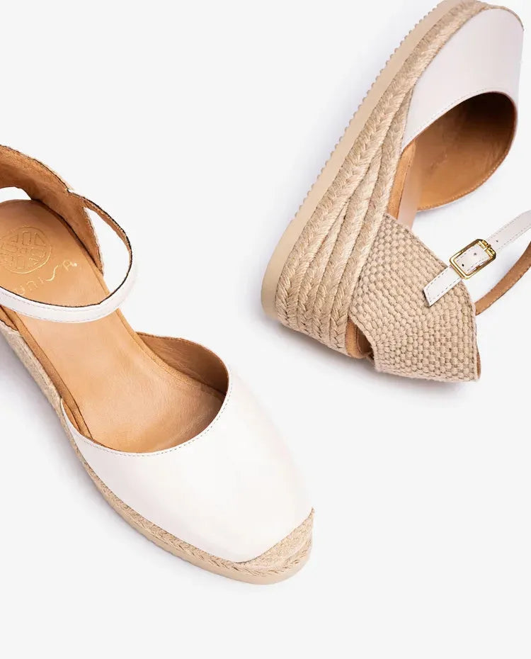 Unisa Ivory Espadrille with Low Wedge and Strap - Leavys Shoes