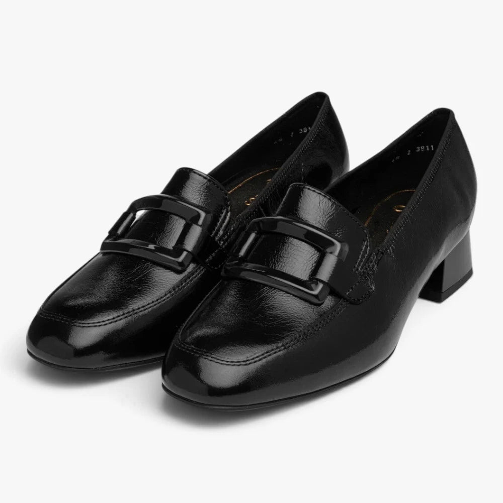 Ara Graz Black Patent Leather Wide Fit Court Shoes